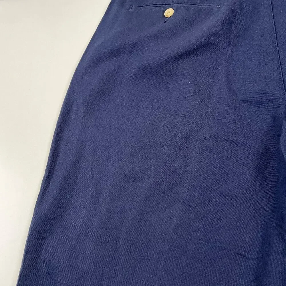 Vintage Eddie Bauer High Waist Pleated Linen Cotton Blend Blue Pants Sz 40 x 30